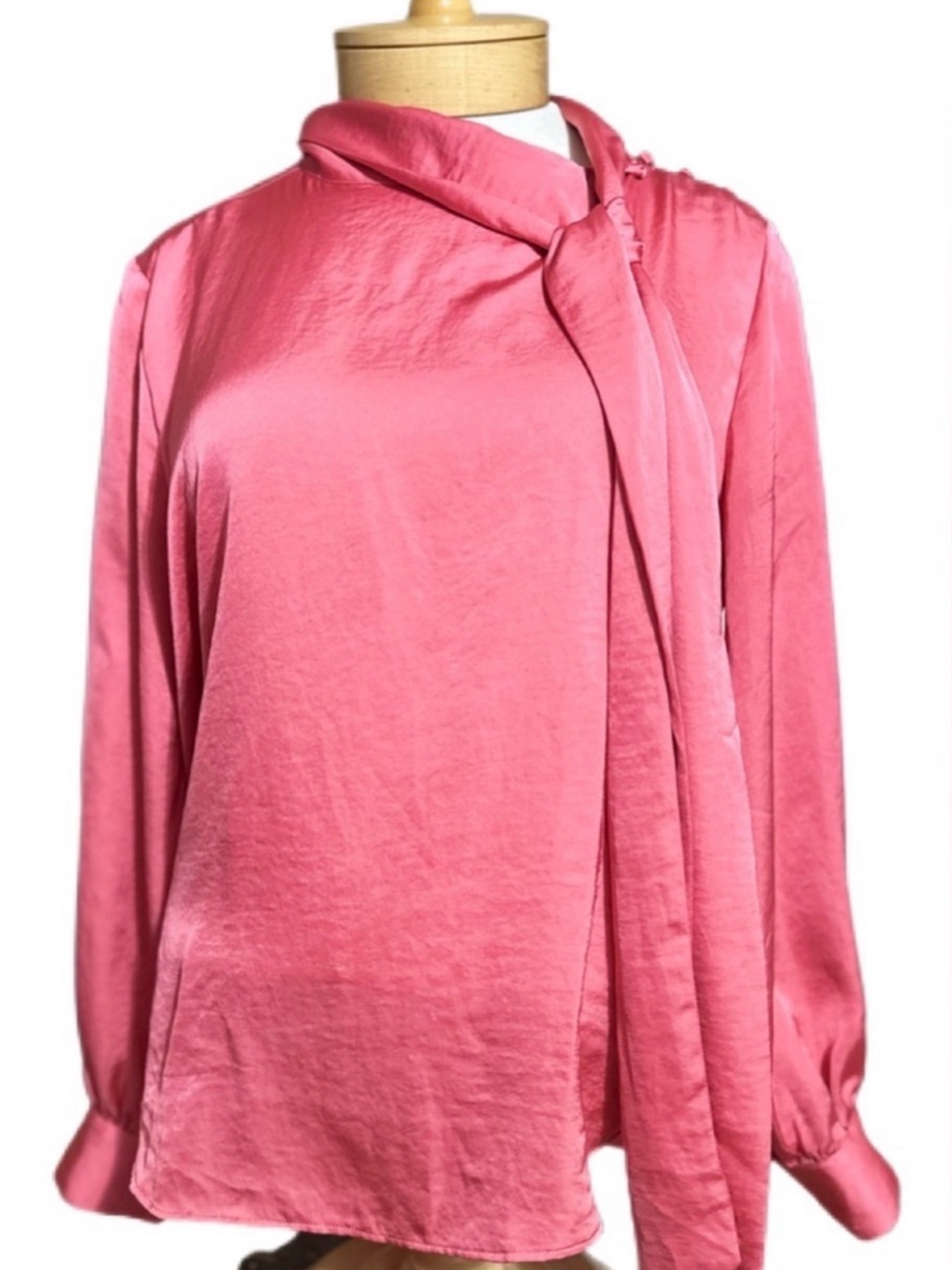 Ann Taylor Pink Tie-Neck Blouse Size L